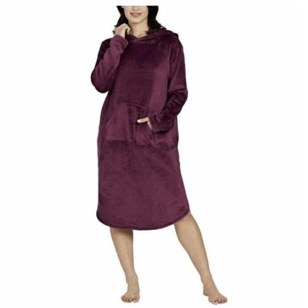 32 Degrees Heat Hooded Cozy Plush Sleep Lounger Wine New 1X 2X